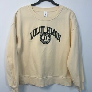 Lululemon Collegiate Logo Crewneck Sweatshirt Cream Green Small Cozy Athleisure